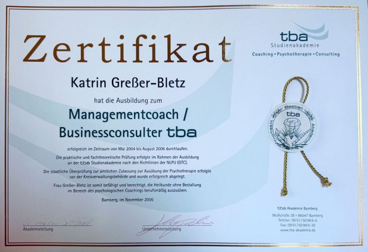 Zertifikat Managementcouach/Businessconsulter